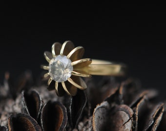 Sea Urchin Grey Diamond Engagement Ring, 18K Yellow Gold, Size 6.25