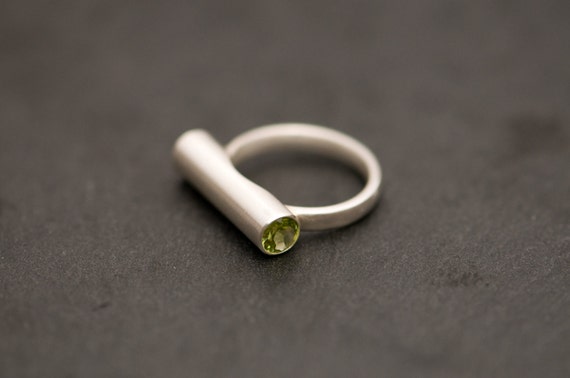 Sterling Silver Bar Ring with Peridot and Blue Topaz