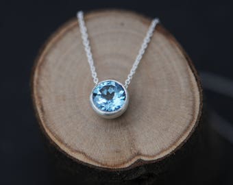 Christmas Gift For Her, Blue Topaz Pendant, Blue Gemstone Necklace in Silver
