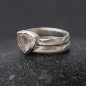 Pink Gemstone Engagement Ring, Rose Quartz Trillion Ring, Gift For Her image 2