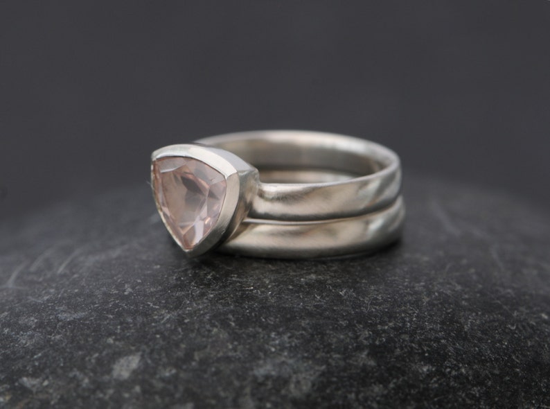 Pink Gemstone Engagement Ring, Rose Quartz Trillion Ring, Gift For Her image 2