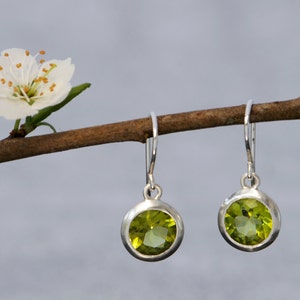 Peridot Drop Earrings in Silver, Gift For Her Green Gemstone Dangle Earrings