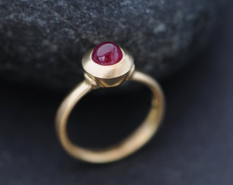 Ruby Ring in 18K Gold, Medieval Style Ruby Ring, Handmade Engagement