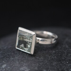 Green Amethyst Statement Ring Size 4.5, Princess Cut Green Gemstone Ring image 3