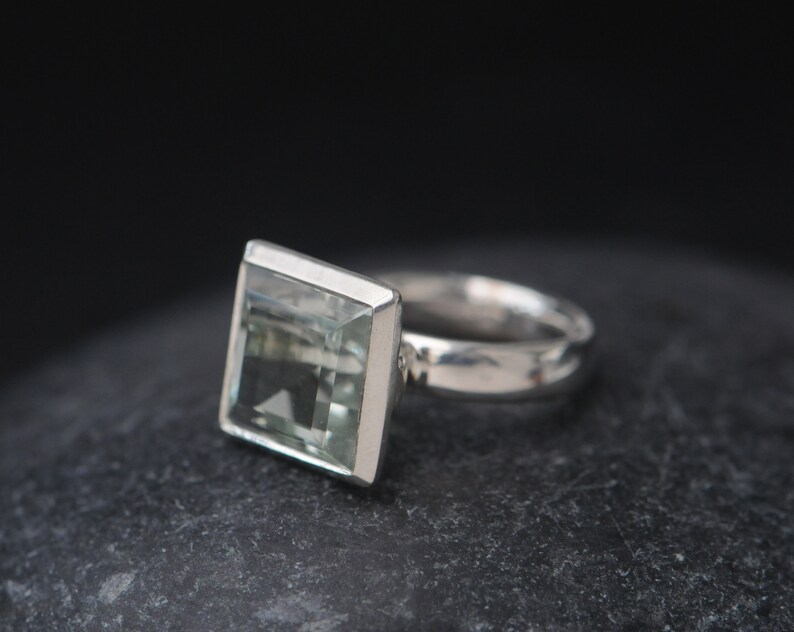 Green Amethyst Statement Ring Size 4.5, Princess Cut Green Gemstone Ring image 3