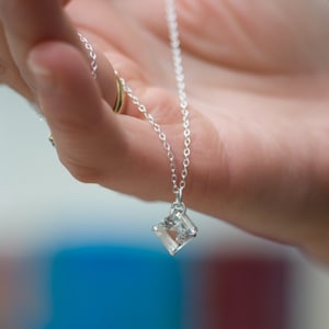 Square White Topaz Necklace, Gift For Her Pendant Necklace in Silver