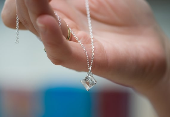 Square White Topaz Necklace, Gift for Her Pendant Necklace in