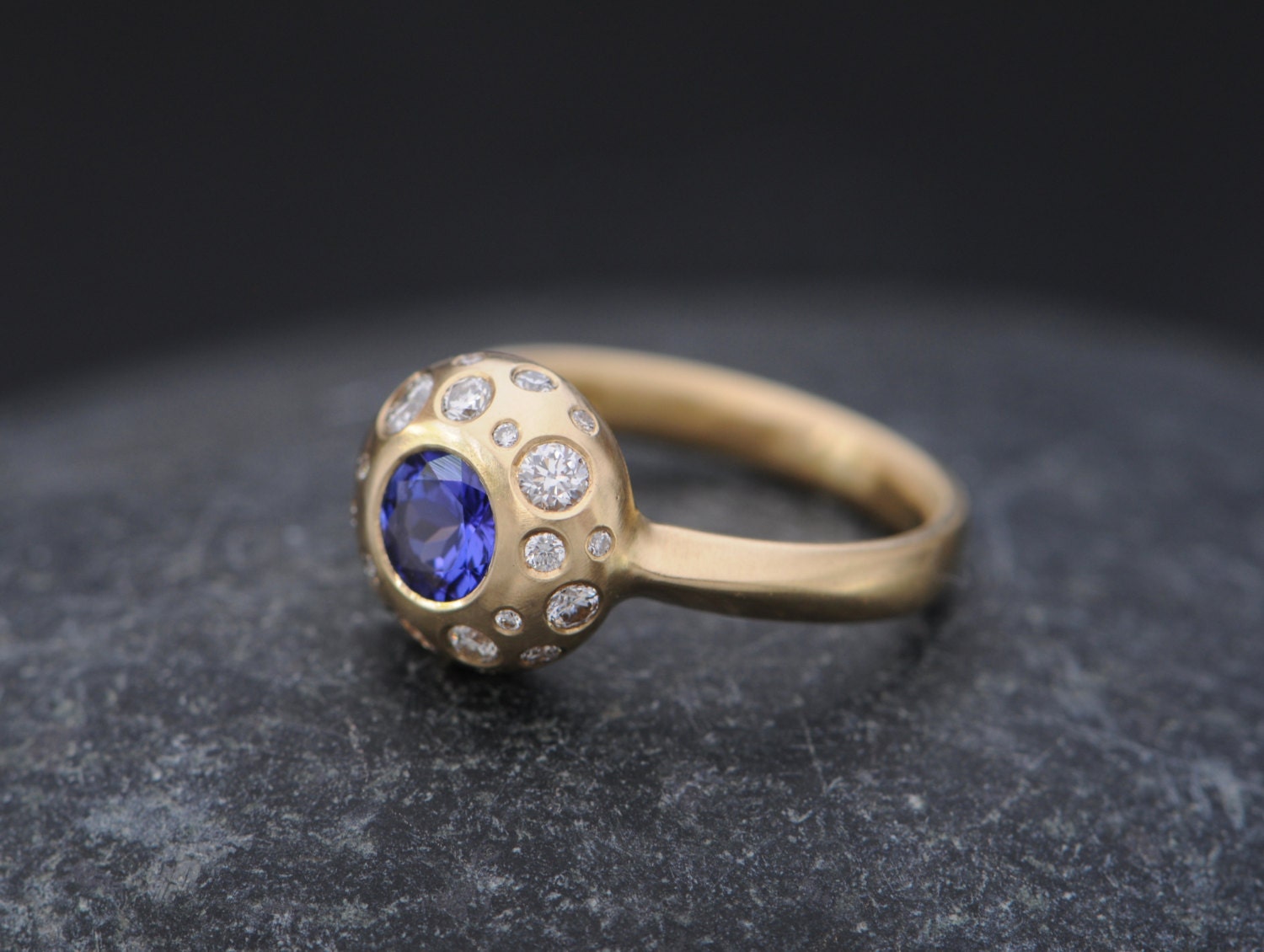 18K Gold Engagement Ring Tanzanite and Diamond Ring in 18K | Etsy