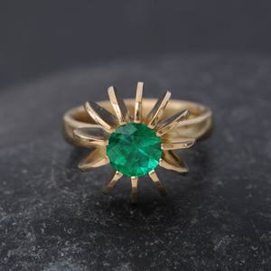 Emerald Engagement Ring in 18K Gold, Emerald Sea Urchin Ring image 2