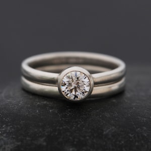 Diamond Engagement Ring in Platinum with Matching Wedding Band, Diamond Platinum Wedding Set