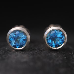 Blue Topaz Stud Earrings in Silver 7mm Stud Earrings London Blue Topaz