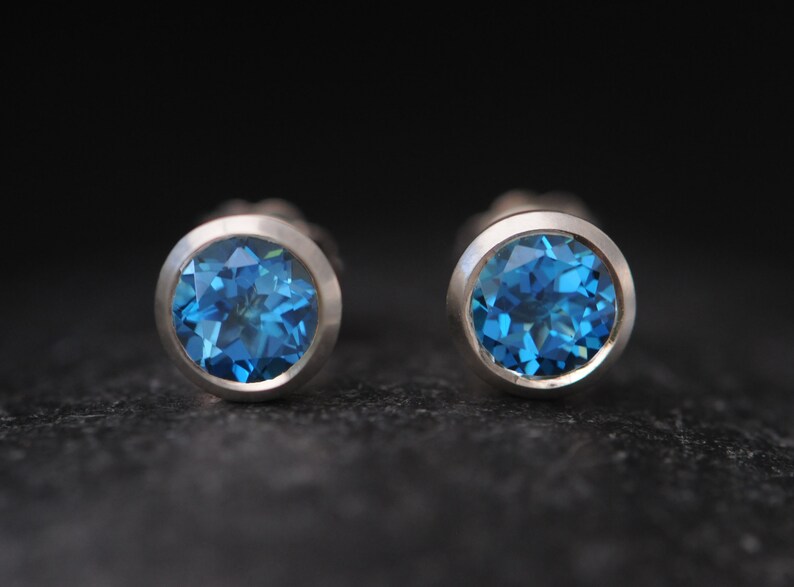 Blue Topaz Stud Earrings in Silver 7mm Stud Earrings London Blue Topaz