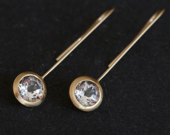 White Topaz Dangle Earrings in 18K Gold, Gift for Her, Bridal Wear Earrings