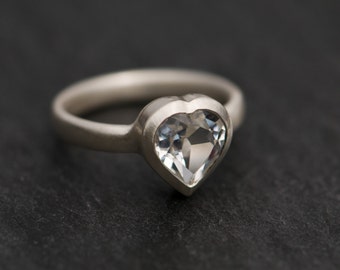 White Topaz Heart Ring in Silver Heart Shaped Ring