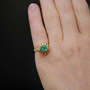 Emerald Engagement Ring in 18K Gold, Emerald Sea Urchin Ring image 5