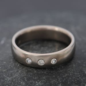 Chunky Wedding Band in 18K Gold with Diamonds, 5mm Wide Wedding Ring