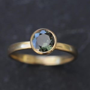 Ethical Engagement Ring, Green Sapphire Ring in Recycled 18K Gold
