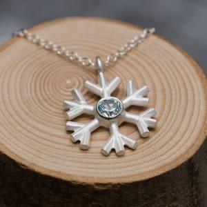 Snowflake Necklace Silver, Christmas Gift For Her, Red Garnet Pendant Sky Blue Topaz