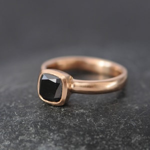 Black Diamond Engagement Ring in 18K Rose Gold, Cushion Cut Black Diamond Ring
