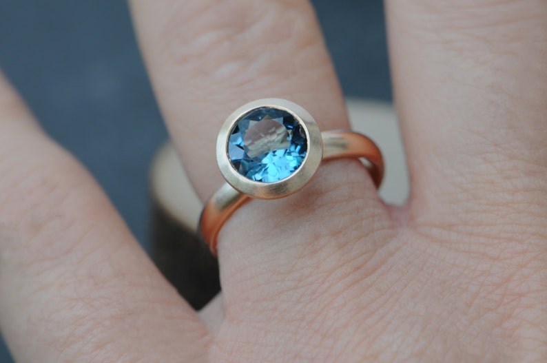 Blue Topaz Halo Ring in 18K Rose Gold London Blue Topaz Engagement Ring image 4