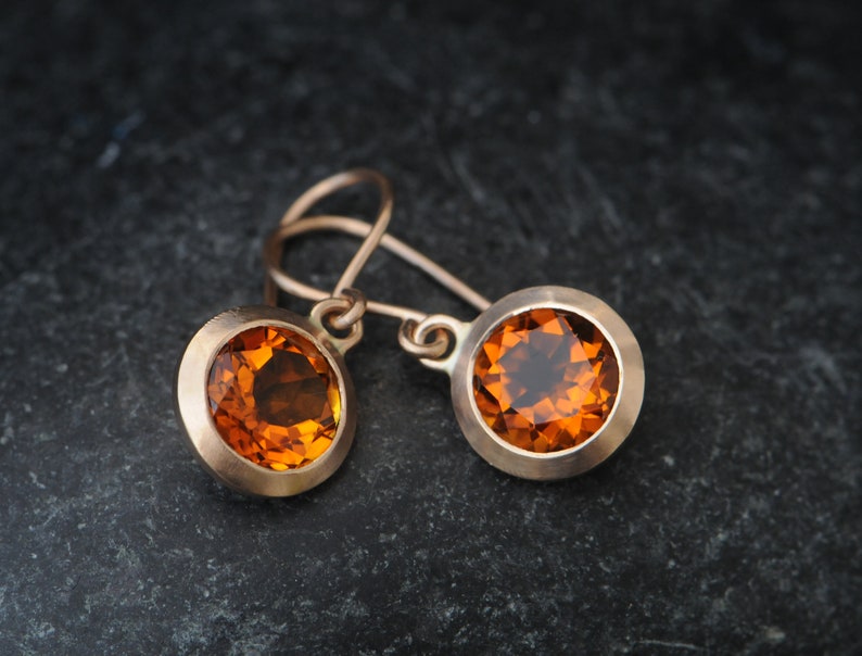 Madeira Citrine Drop Earrings in 18K Rose gold, Orange Gemstone Earrings image 4