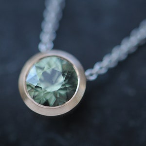 Green Sapphire Necklace in 18K Rose Gold Green Gemstone Pendant Necklace Gift For Her image 3