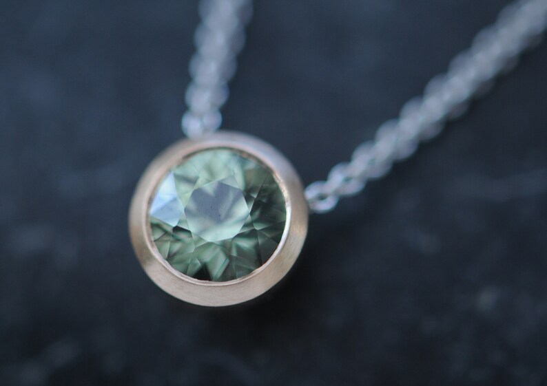 Green Sapphire Necklace in 18K Rose Gold Green Gemstone Pendant Necklace Gift For Her image 3