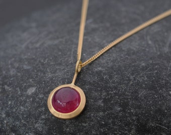 Ruby Cabochon Gold Necklace - Ruby Necklace in 18k Gold