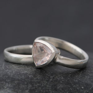 Pink Gemstone Engagement Ring, Rose Quartz Trillion Ring, Gift For Her image 1