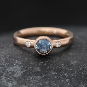 Ethical Engagement Ring with Montana Sapphire in 18K Rose Gold - Conflict Free Sapphire Engagement Ring