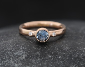 Ethical Engagement Ring with Montana Sapphire in 18K Rose Gold - Conflict Free Sapphire Engagement Ring