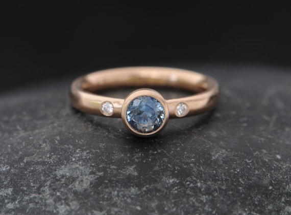 Ethical Engagement Ring 5mm Montana Sapphire in 18K Rose Gold Etsy