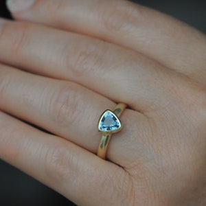 Aquamarine Trillion Ring in 18K Gold, Size 7 Ring Ready to Ship, Gift For Her