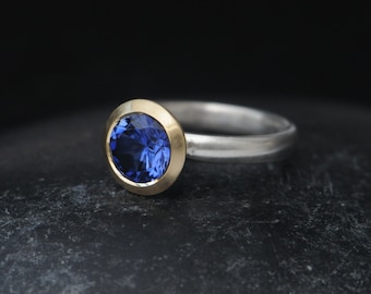 Lab Sapphire Ring in 18K Gold and Silver, Ethical Sapphire Ring, Gift For Her