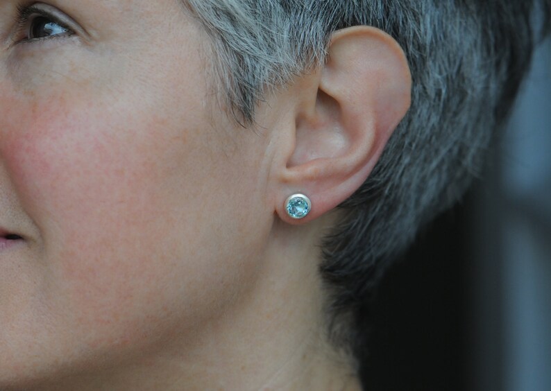 Blue Topaz Stud Earrings in Silver 7mm Stud Earrings image 3