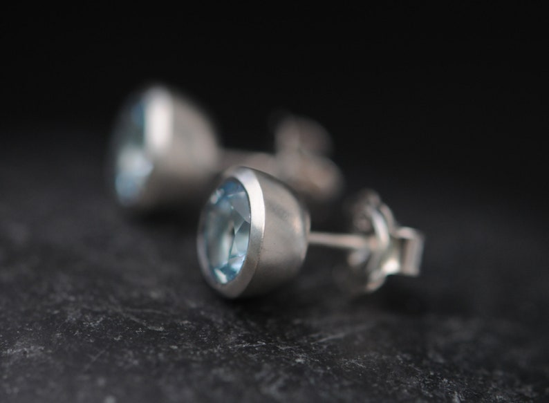 Blue Topaz Stud Earrings in Silver 7mm Stud Earrings image 5