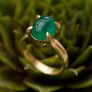 Big Emerald Cabochon Ring in 18K Gold, Emerald Statement Ring, Gift for Her