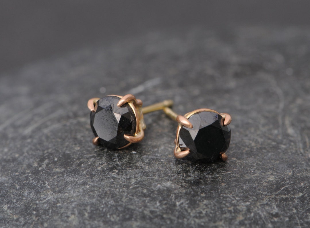 アクセサリー K18 Black Diamond Stud Earrings 6mm Black Diamond Stud Earrings in 18k Gold, Gift for Her