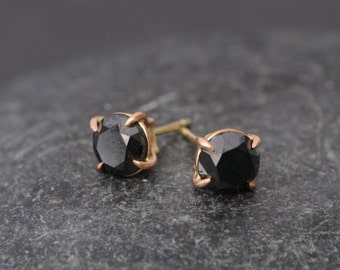 6mm Black Diamond Stud Earrings in 18k Gold, Gift For Her Diamond Earrings