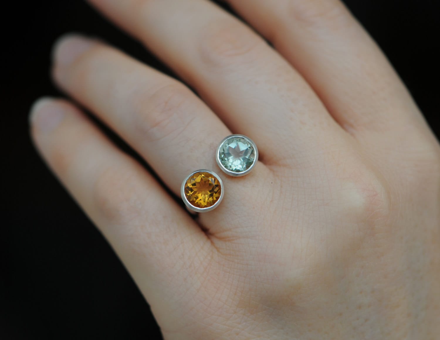 Owl Ring with Citrine and Amethyst, Silver Statement Ring, Gift For Her