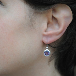Purple Amethyst Round Drop Earrings Purple Gemstone Earrings image 2