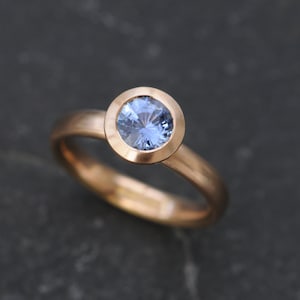 Cornflower Blue Sapphire Engagement Ring in 18K Rose Gold, Blue Sapphire Halo Ring
