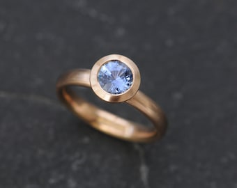 Cornflower Blue Sapphire Engagement Ring in 18K Rose Gold, Blue Sapphire Halo Ring