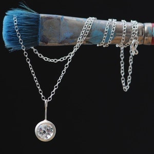 White Topaz Pendant, Gift For Her Lollipop Necklace in Silver