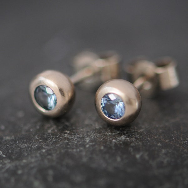 Montana Sapphire Stud Earrings 18k White Gold, Ethical Gift For Her, Blue Sapphire Stud Earrings