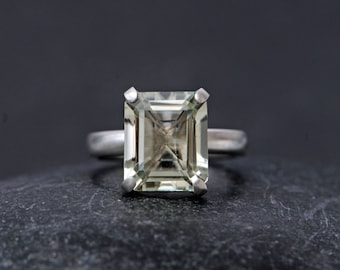 Big Green Amethyst Statement Ring, Emerald Cut Green Amethyst Ring