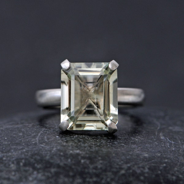 Big Green Amethyst Statement Ring, Emerald Cut Green Amethyst Ring