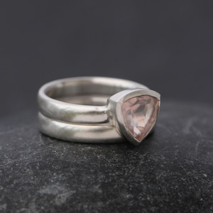 Pink Gemstone Engagement Ring, Rose Quartz Trillion Ring, Gift For Her image 4