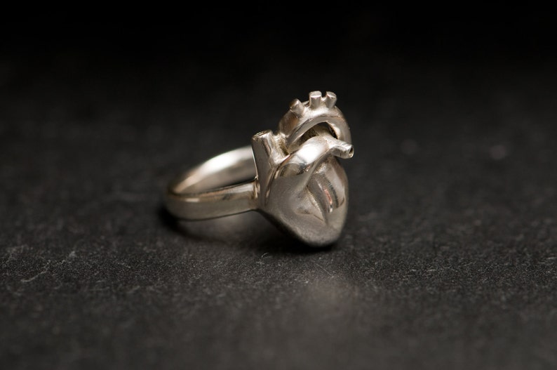 Anatomical Heart Ring, Silver Heart Ring, Gift For Her image 2