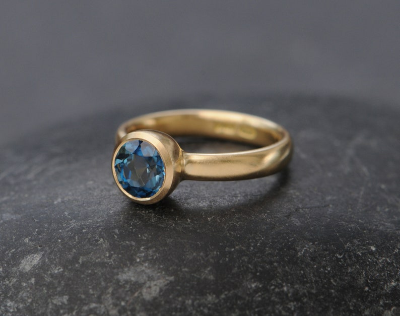 Blue Topaz Engagement Ring, London Blue Topaz Ring in 18K Gold image 6